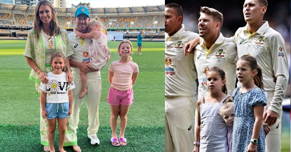 David Warner Singing Nationl Anthem with his Daughters