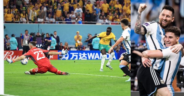 Emiliano Martinez Save vs AUS and Messi & Julián Álvarez
