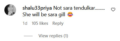 comment on Shubman Gill's Insta Post