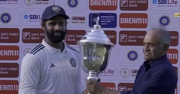 Hanuma Vihari lifting Irani Cup 2023 for Rest Of India